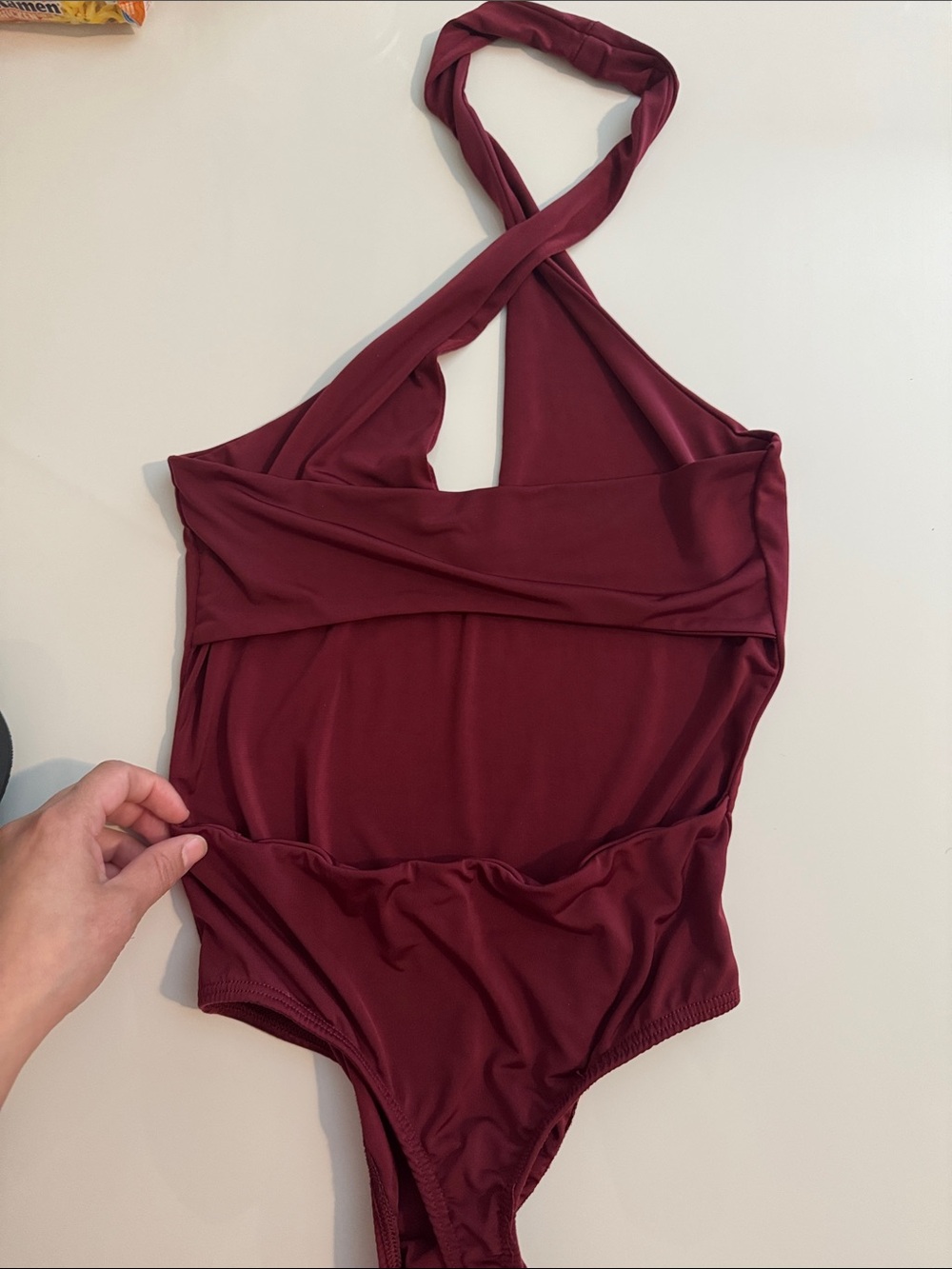 Fashion Nova Burgundy Halter Knot Bodysuit